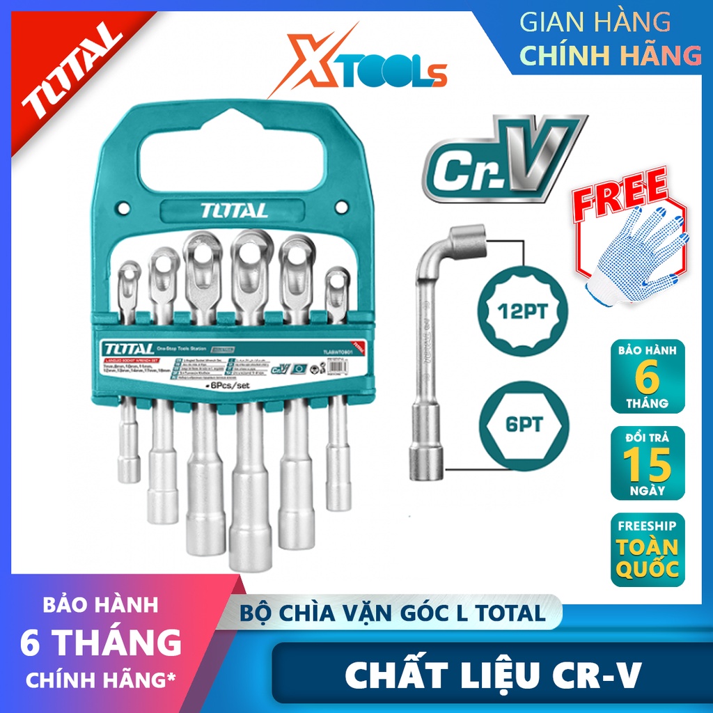 Bộ chìa vặn góc L 6 chi tiết TOTAL TLASWT0601 |  bộ 6 cần kích thước 7mm 8mm 10mm 12mm 13mm 14mm [CHÍNH HÃNG][XTOOLs]