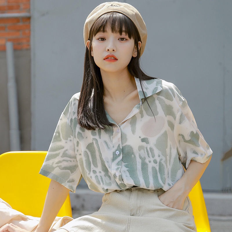 YIDANL Áo Sơ Mi Nữ Tay Ngắn Dáng Rộng Kiểu Hàn Quốc Thời Trang Mùa Hè 2021