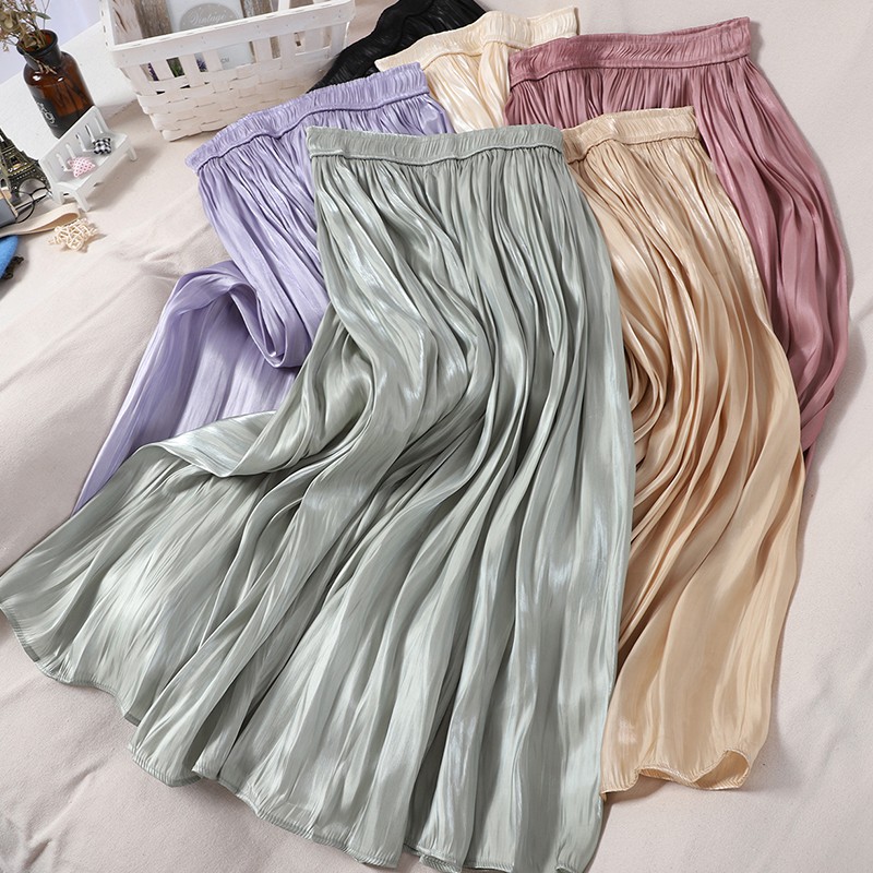 Chân váy satin màu bóng ngọc trai xòe, siêu nhẹ nhàng organza ( Có sẵn)