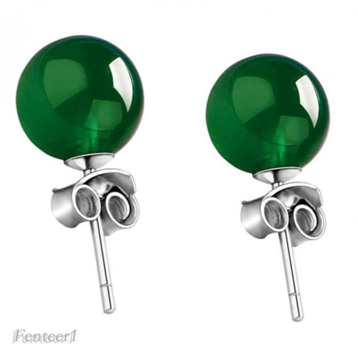 1 Đôi Bông Tai Đá Mã Não Xanh Bạc Thanh Lịch Cho Nữ