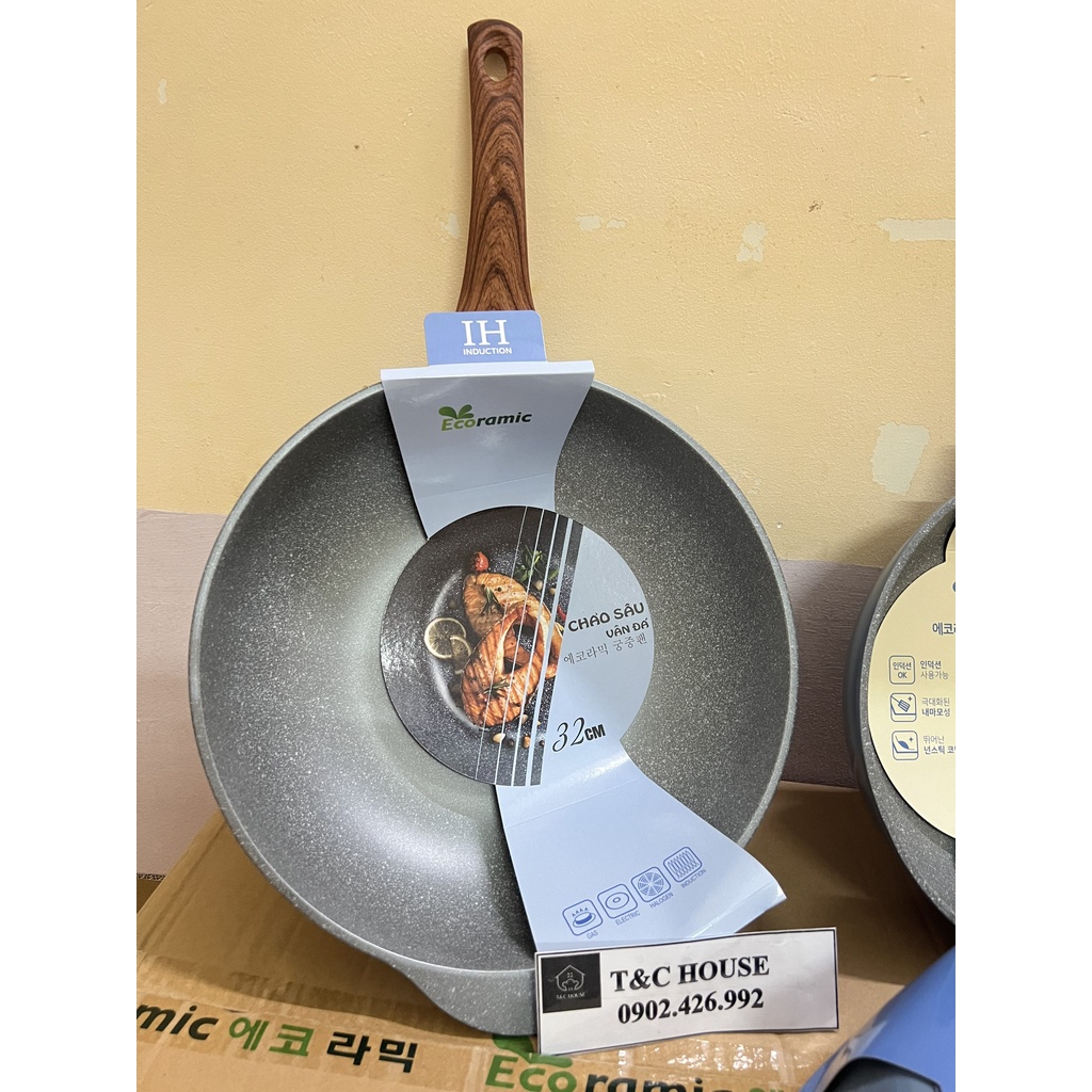 Chảo Chống Dính Vân Đá Đáy Từ Ecoramic Sâu Lòng 22cm 24cm 26cm 28cm 32cm