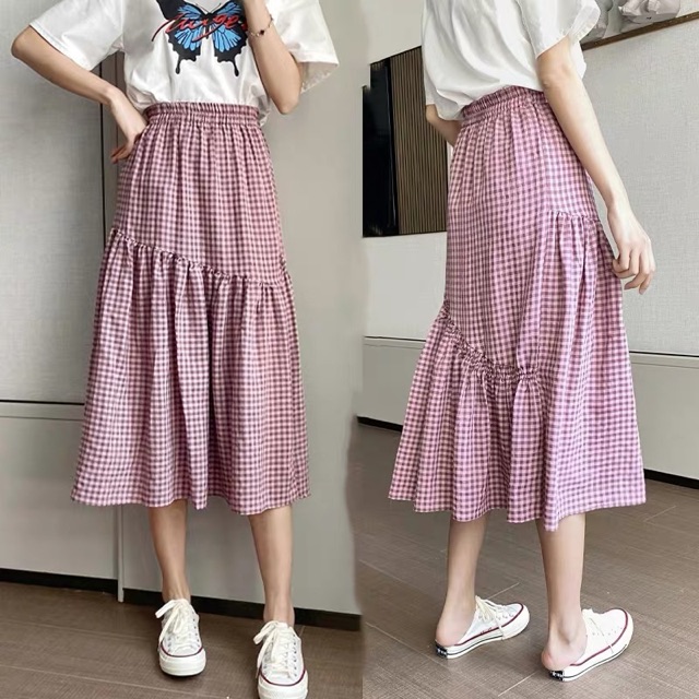 Chân váy kẻ caro dáng xoè đuôi cá lệch vạt Ulzzang style🌸 Hàng Quảng Châu