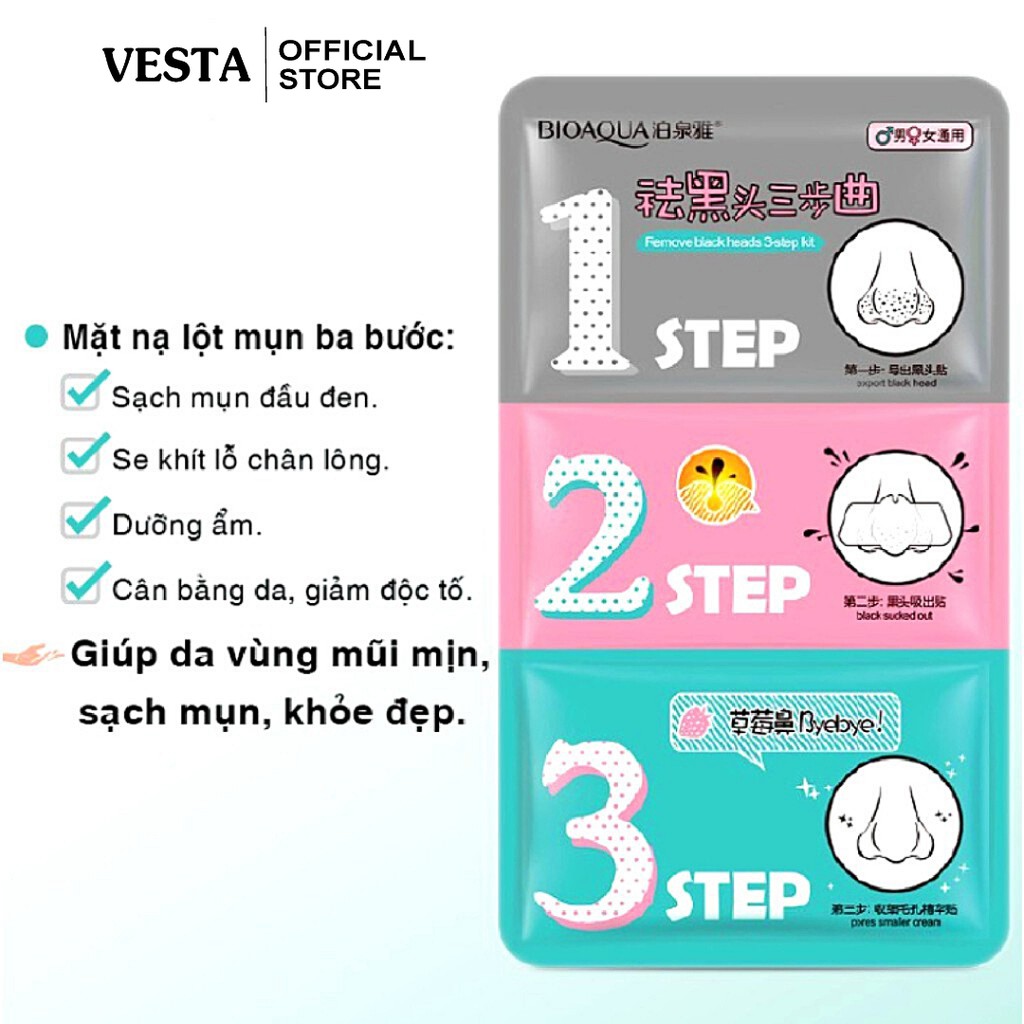 Mặt nạ lột mụn 3 bước Bioaqua - gel lột mụn mũi đầu đen hiệu quả | BigBuy360 - bigbuy360.vn