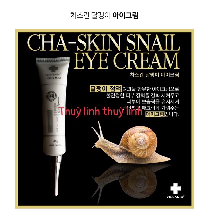 Kem mắt ốc sên cao cấp LJGO CHA SKIN SNAIL 40ML Hàn Quốc HSD 05/2024 CHASKIN