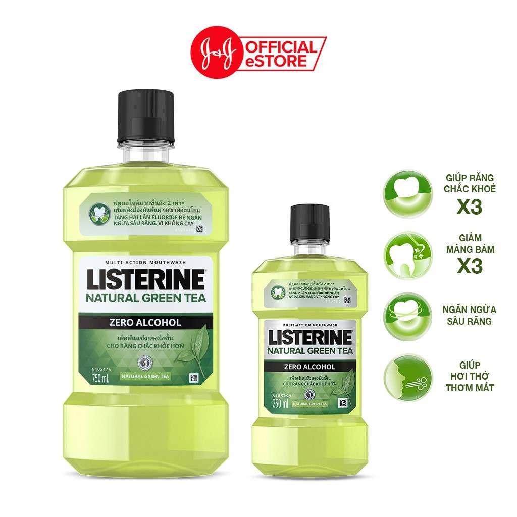 Combo 2 Chai Nước súc miệng Listerine trà xanh - Dung Tích 750ml + 250ml