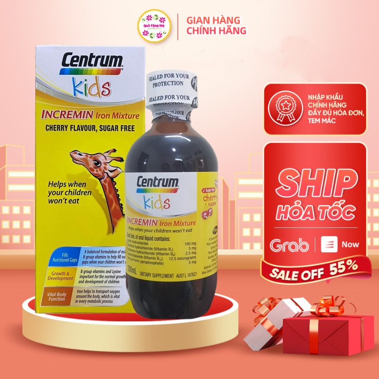 Siro ăn ngon centrum kids incremin iron mixture hỗ trợ trẻ biếng ăn 200ml Healthy care quatangme