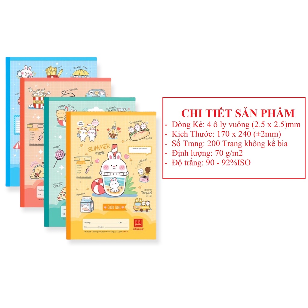 [KÈM QUÀ TẶNG] Vở 4 ô ly Hồng Hà 200 trang School Good Time 0588 - TẶNG BÚT CHÌ GỖ