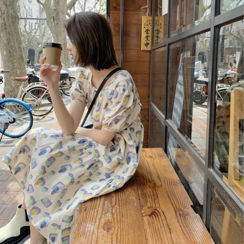 Đầm dáng rộng in họa tiết phong cách Retro thời trang mùa hè thanh lịch cho phái nữ