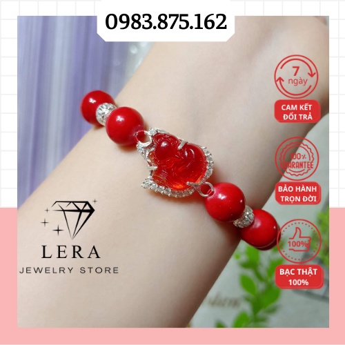 Vòng tay nữ đá phong thuỷ mix hồ ly và bi cát bạc ta theo mệnh thiết kế tại Lera