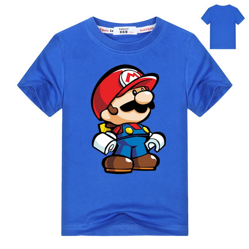 Áo thun cotton tay ngắn in hình game Super Mario cho trẻ