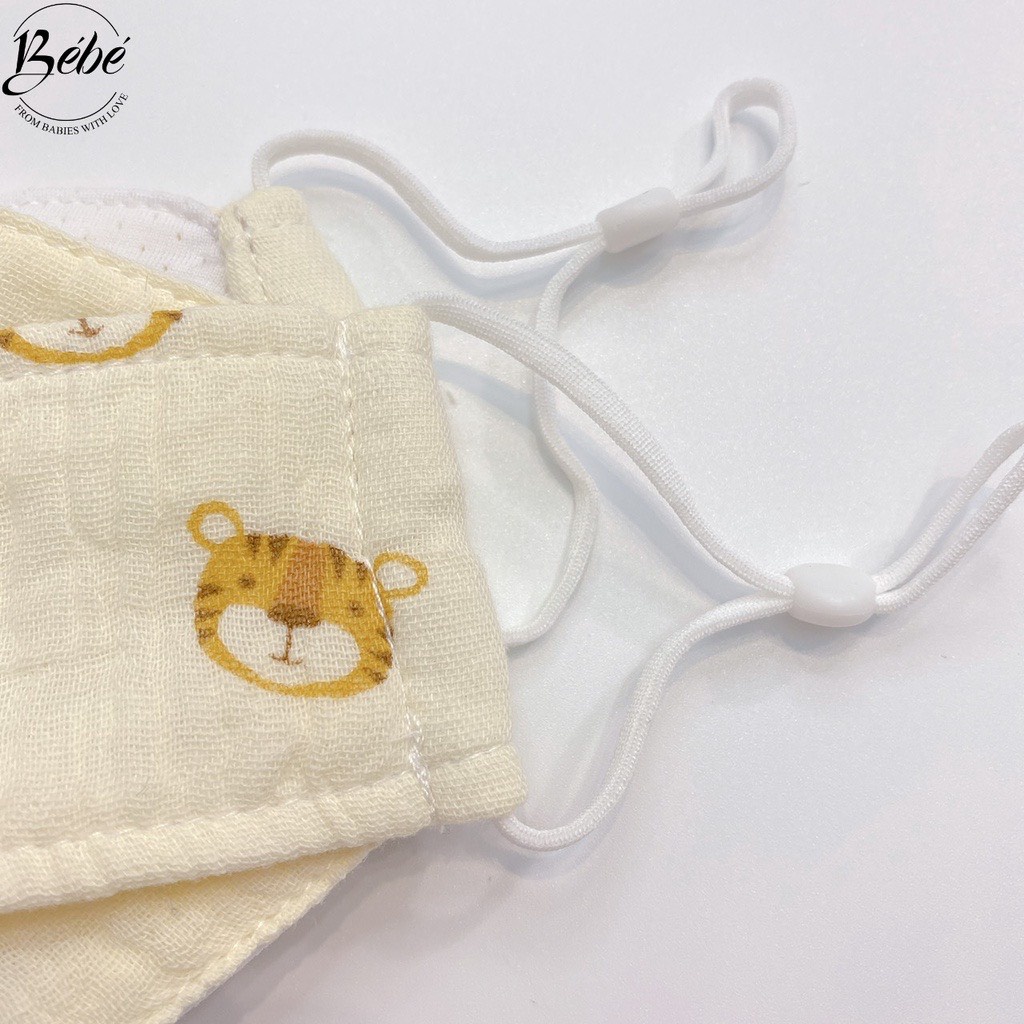 Khẩu Trang Xô Cho Bé Vải Xô Muslin Có Dây Đeo Điều Chỉnh