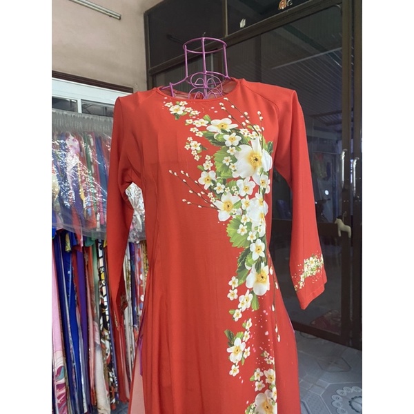 Áo dài đỏ lụa 3d