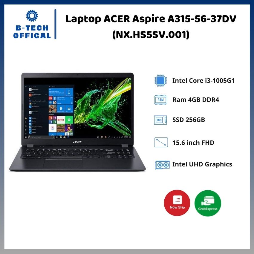 Máy tính xách tay Acer Aspire 3 A315-56-37DV i3-1005G1 4GB 256GB 15.6&quot; FHD - Bảo hành 12T Chính Hãng