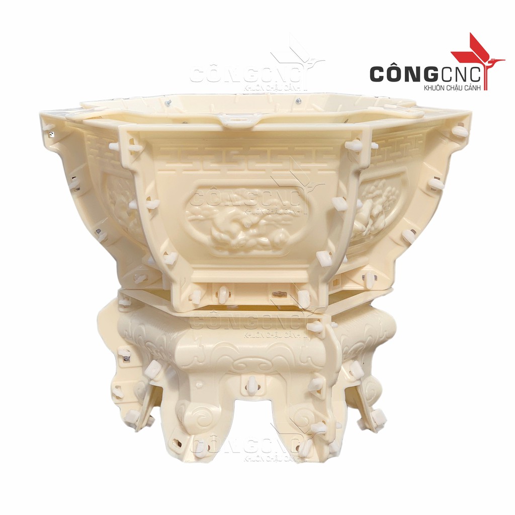 Khuôn Chậu Cảnh ABS Lục Giác 55 Cây Tùng + Khuôn Chân Đôn Kỷ 55 - LG55T