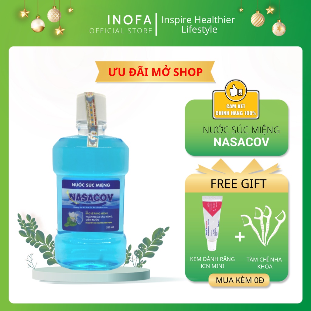 Nước Súc Miệng NASACOV 350ml- Hương bạc hà đem lại hơi thở thơm mát- Bảo vệ răng miệng, ngừa sâu răng, viêm nướu