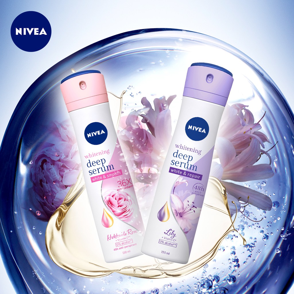 Xịt ngăn mùi Nivea serum trắng mịn hương hoa hokkaido- hương lily 150ml