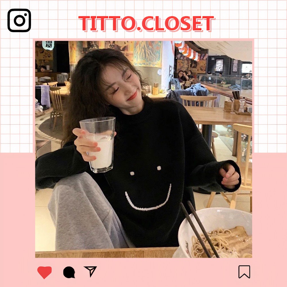 Set Áo Sweater + Quần Ống Rộng Họa Tiết Mặt Cười Form Rộng - Set Đồ Nỉ - Unisex - Titto Closet | BigBuy360 - bigbuy360.vn