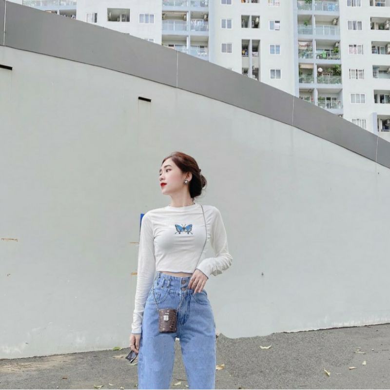 ÁO CROPTOP TAY DÀI THÊU BƯỚM CUỐN BIÊN A2 | BigBuy360 - bigbuy360.vn