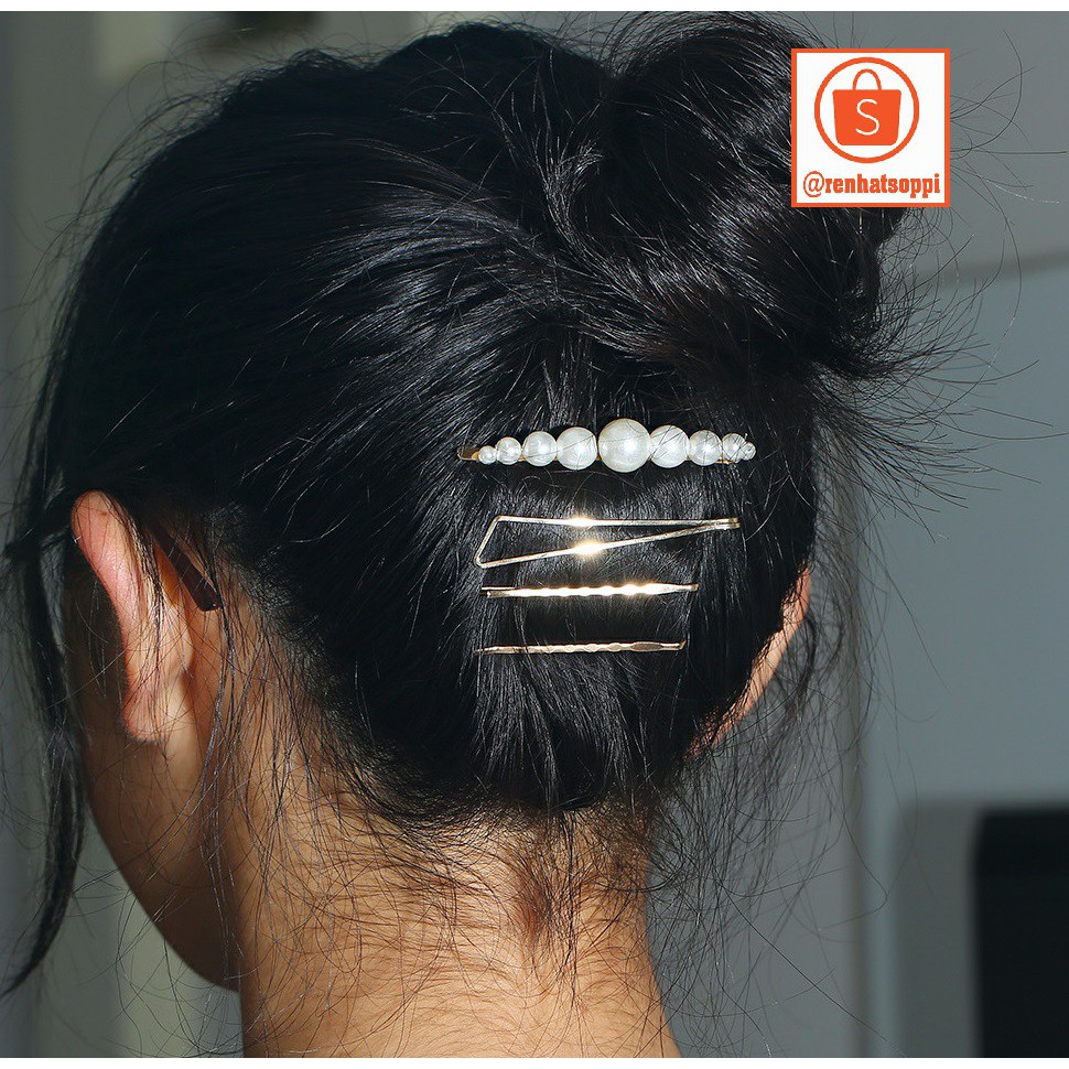 Bộ kẹp tóc ngọc trai nhân tạo 3 món phong cách Hàn Quốc