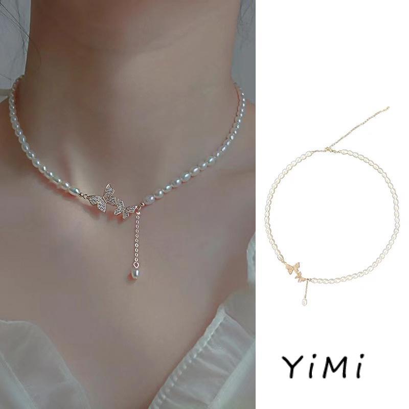 Vòng cổ Mặt Hình Bướm Đính Ngọc Trai Thời Trang Cho Nữ