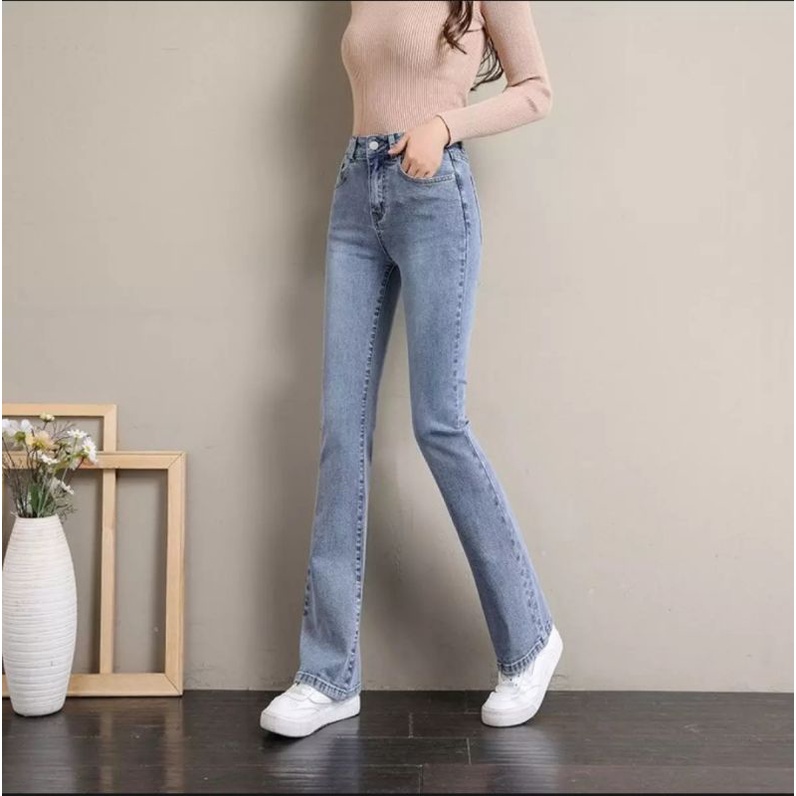 Quần jean đen Loe trơn gấp máy sành điệu | BigBuy360 - bigbuy360.vn