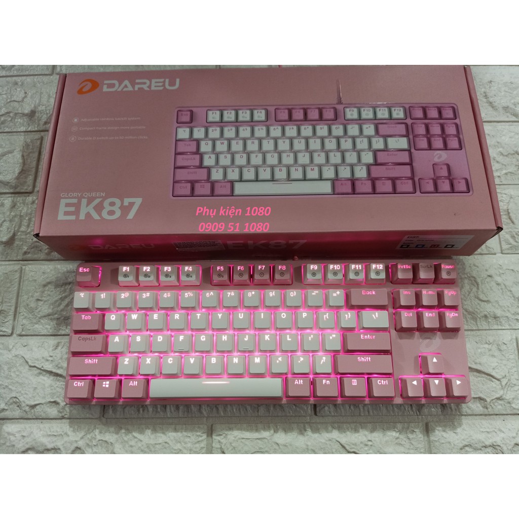 [Mã 253ELSALE hoàn 7% đơn 300K] Bàn phím cơ DareU EK880, EK87 Pink White / Black Multi LED