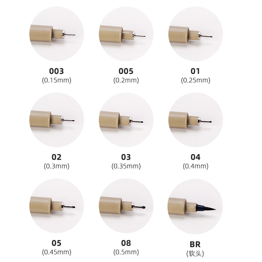 SeamiArt Bút Vẽ Sakura Mực Màu Đen Chống Thấm Nước 9 Đầu Tùy Chọn