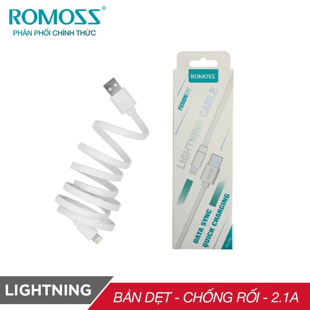 Cáp sạc nhanh lightning Romoss CB12f chống rối dài 1m/Sạc nhanh 2A cho iPhone/iPad (Wh) - Hãng phân phối chính thức