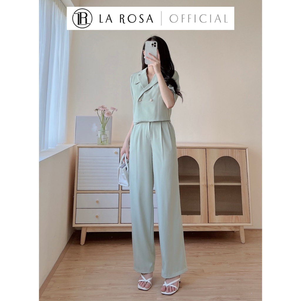 Set Áo Cổ Vest Nữ Quần Âu Dáng Suông Công Sở La Rosa S1018 Thiết Kế Dáng Áo Croptop Sang Trọng Với Vải Kaki Cao Cấp