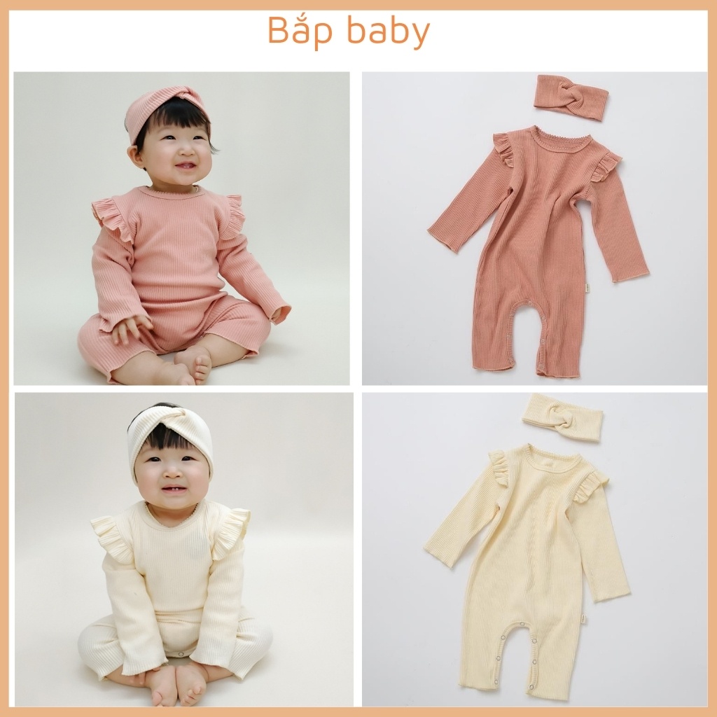 Bộ body cho bé BẮP BABY bodysuit cho bé dài tay bánh bèo tặng kèm phụ kiện