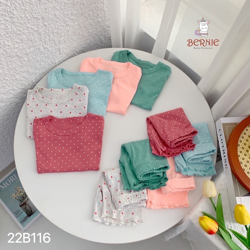 _Bộ cotton bèo chấm bi cho bé gái 7 đến 17kg