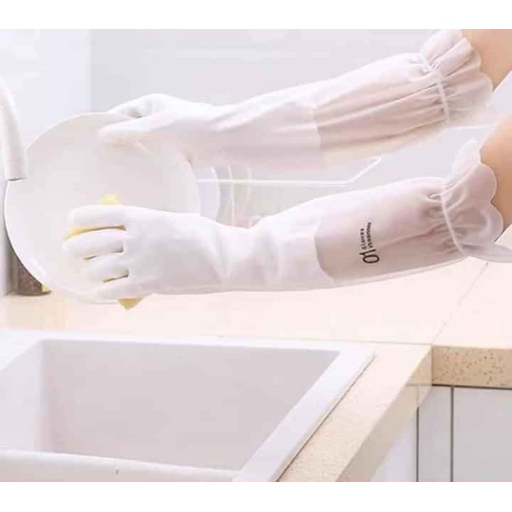 Găng tay cao su lót nỉ dài có chun