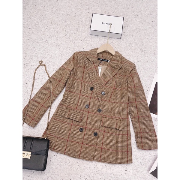 Áo Dạ Kẻ Nâu Tây, Áo Khoác Dạ Blazer Hàn Quốc (HÌNH THẬT) Hàng QC loại 1 | BigBuy360 - bigbuy360.vn
