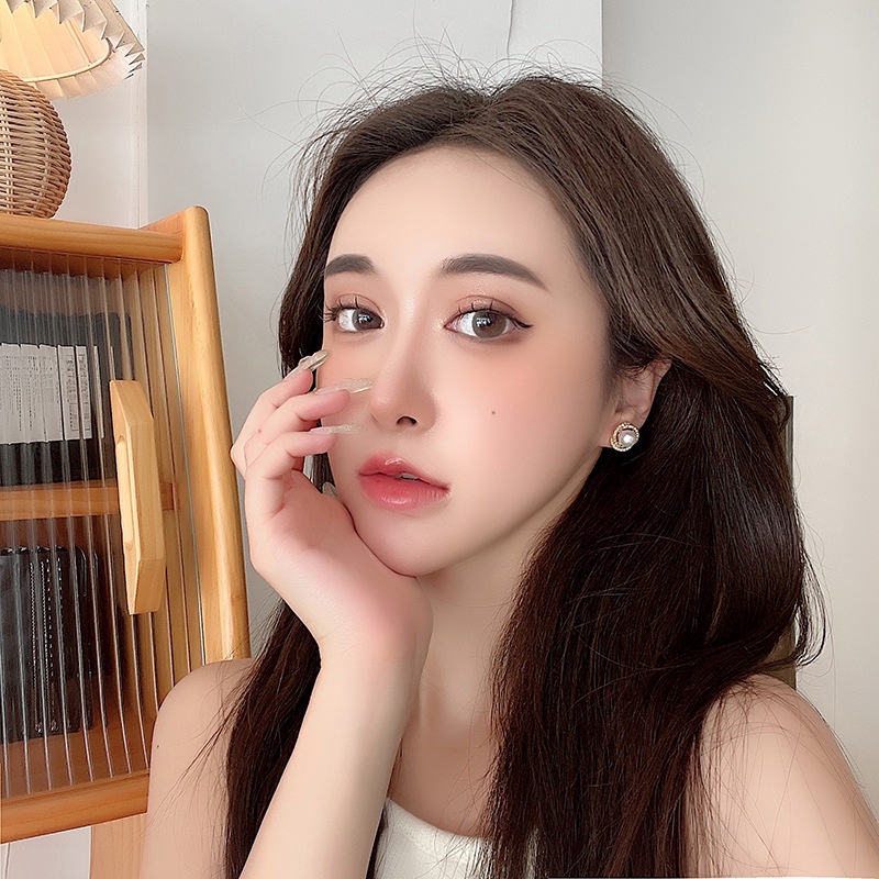 Khuyên tai kẹp không bấm lỗ chốt cố định K048 bằng hợp kim mạ vàng hình tròn đính đá kết hợp hạt trai dáng ngắn Leous