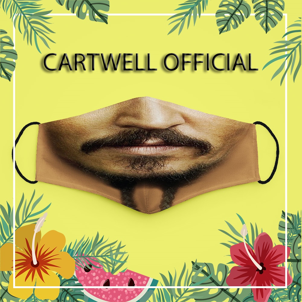 Khẩu trang in mặt người mặt người dị hề bựa Johnny Depp CARTWELL vải cotton 100% không đau tai có thể giặt và tái sử dụn