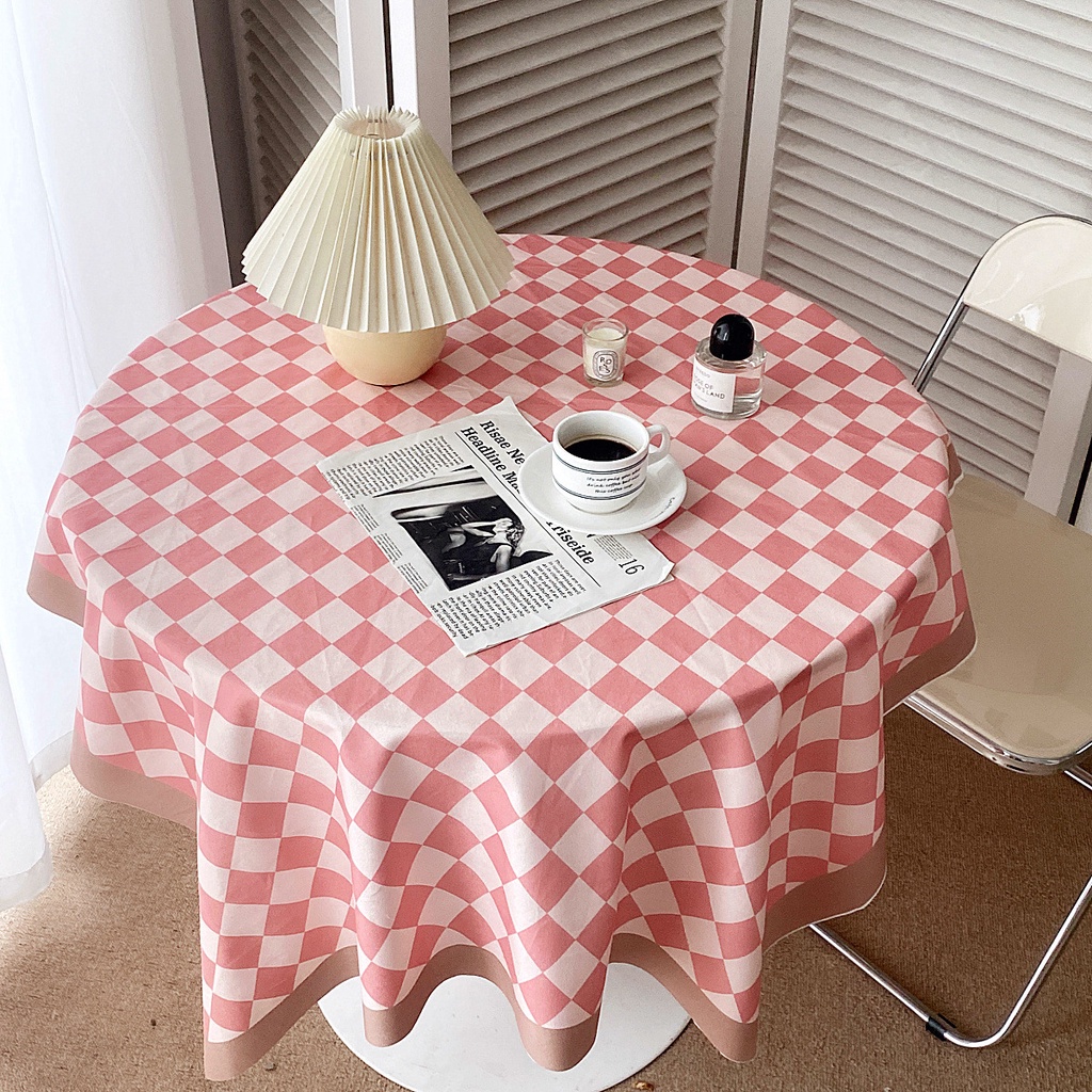 Khăn Trải Bàn Tròn/Chữ Nhật Họa Tiết Kẻ Sọc Phong Cách Hàn Quốc Sang Trọng Thời Trang