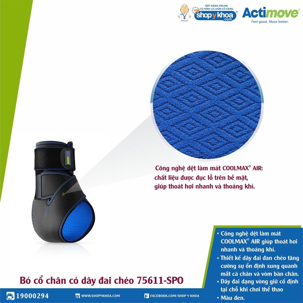 Bó Cổ Chân Có Dây Đai Chéo Actimove, Màu Đen [75611-SPO]. Nhập Khẩu Châu Âu (1 Cái)