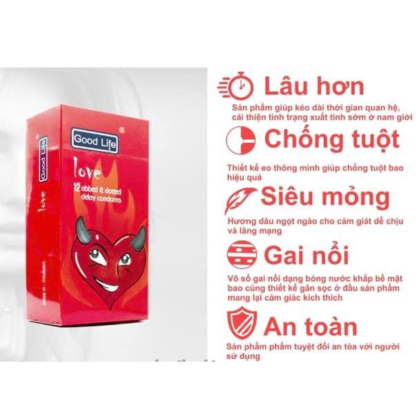 Bao Cao Su Good Life Love 5 In 1 Siêu Mỏng kéo Dài Thời Gian 12 Cái - Chính Hãng