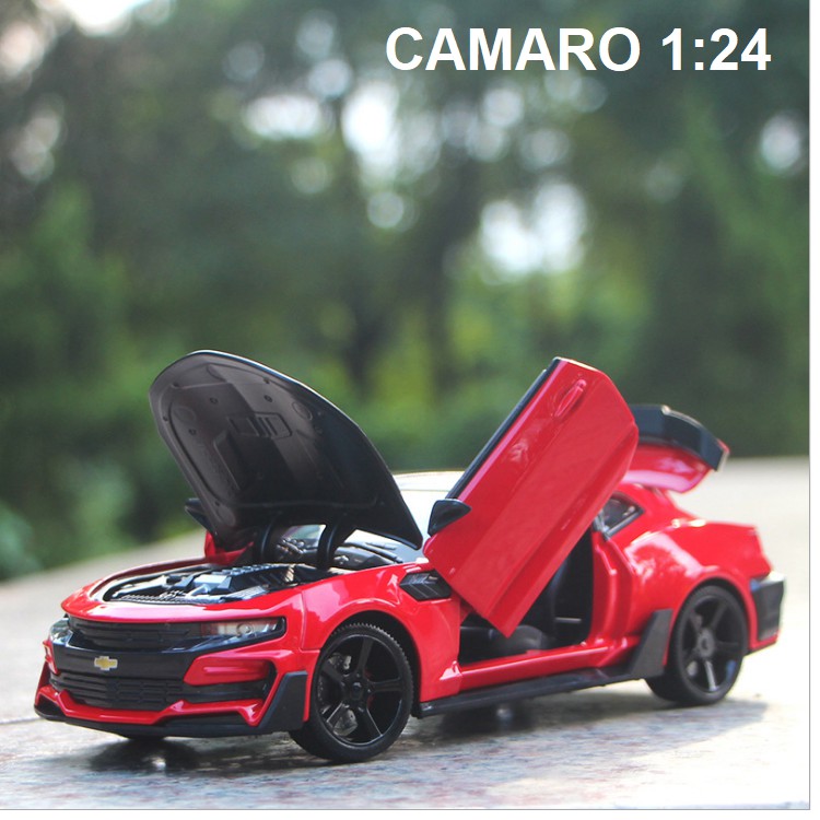 Xe mô hình ô tô Chevrolet camaro 1:24 bằng kim loại đồ chơi trẻ em xe có vô lăng bẻ lái bánh trước mở các cửa x