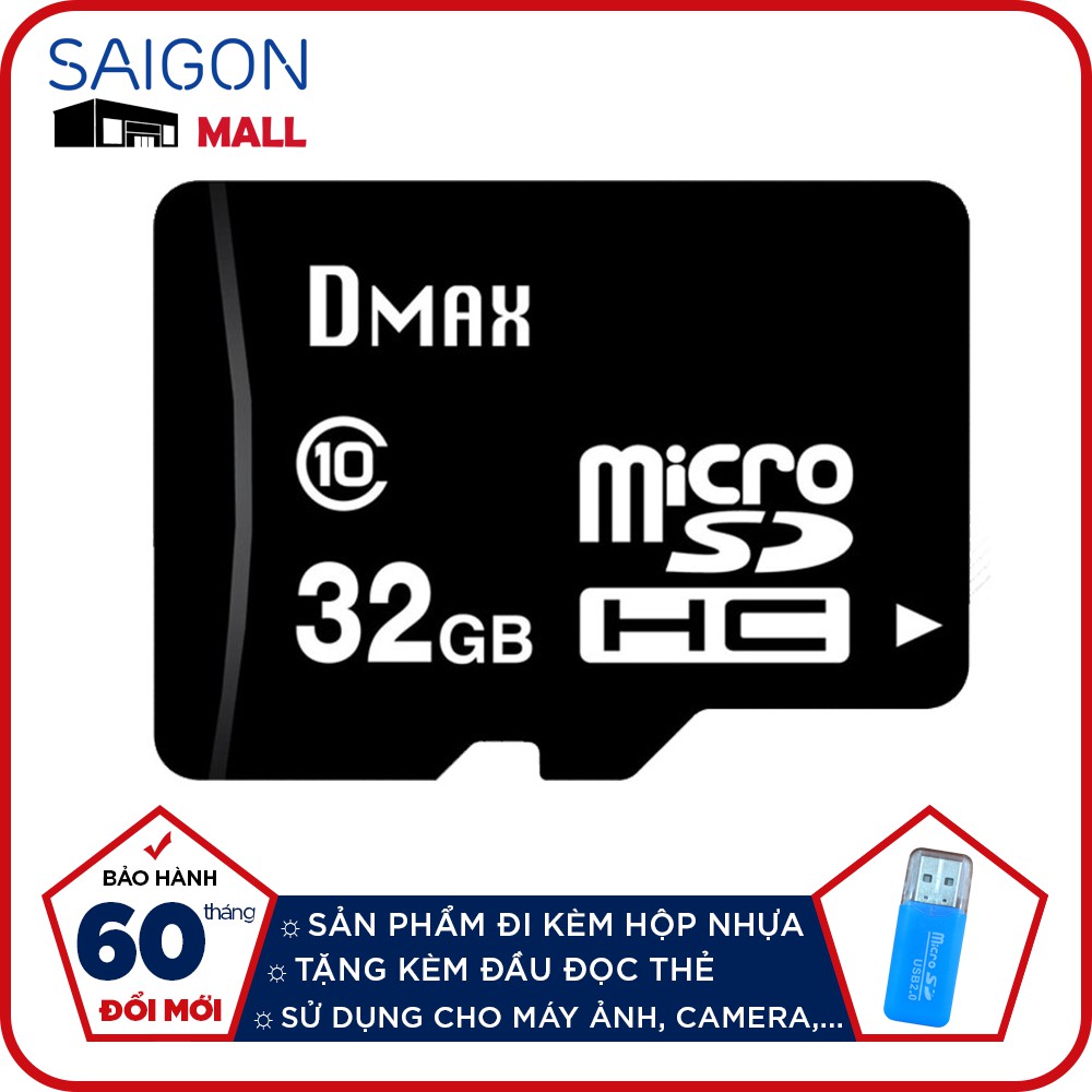 Thẻ nhớ 32GB micro SDHC Dmax U1 class10 tặng kèm đầu đọc thẻ nhớ micro ( mẫu ngẫu nhiên ) - Bảo hành 5 năm đổi mới | BigBuy360 - bigbuy360.vn