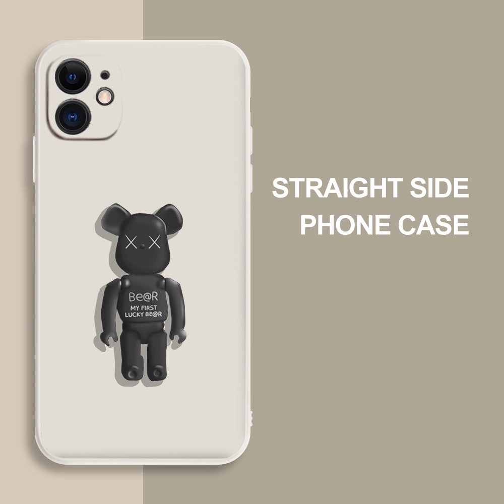 Ốp lưng IPHONE hình gấu Be@rbrick Kaws đen trắng Case For iPhone 13 Pro Max Iphone 12 11 X Xr Xs 7 8 SE vuông cạnh BVC