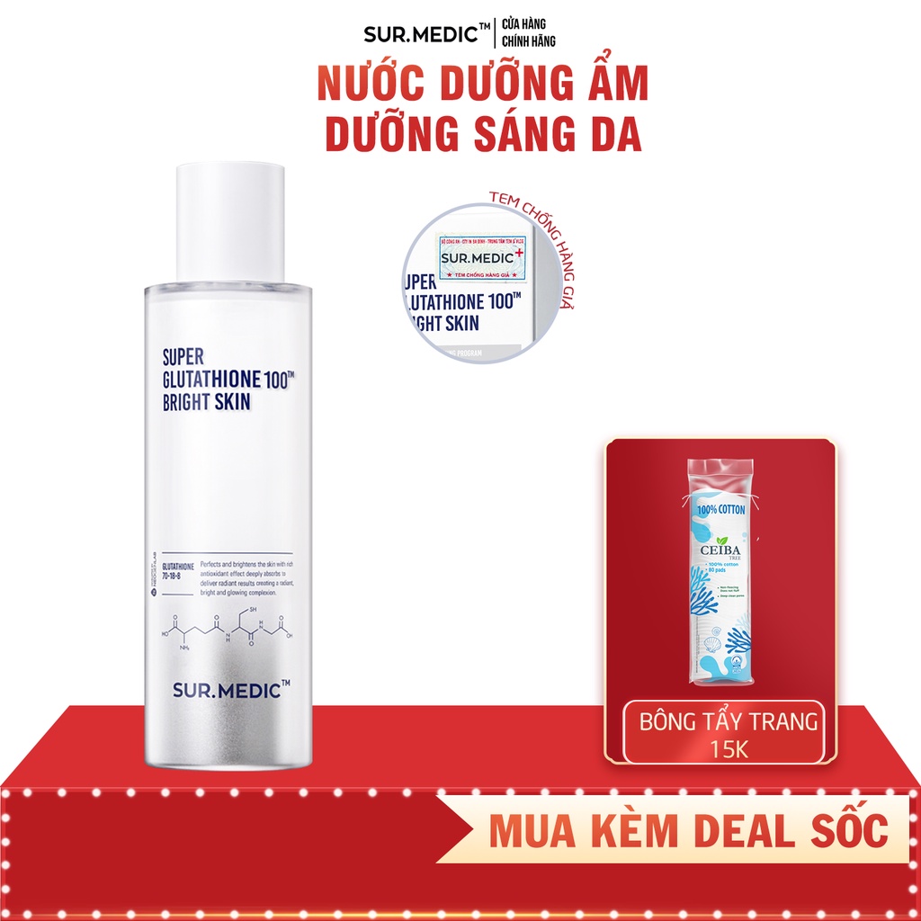 Nước Cân Bằng Giữ Ẩm Dưỡng Sáng Da SURMEDIC Super Glutathione 100 Bright Skin 145ml