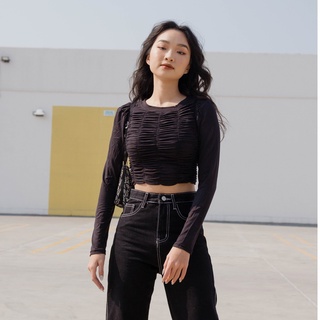Áo croptop Mia nhún chun dài tay A1907