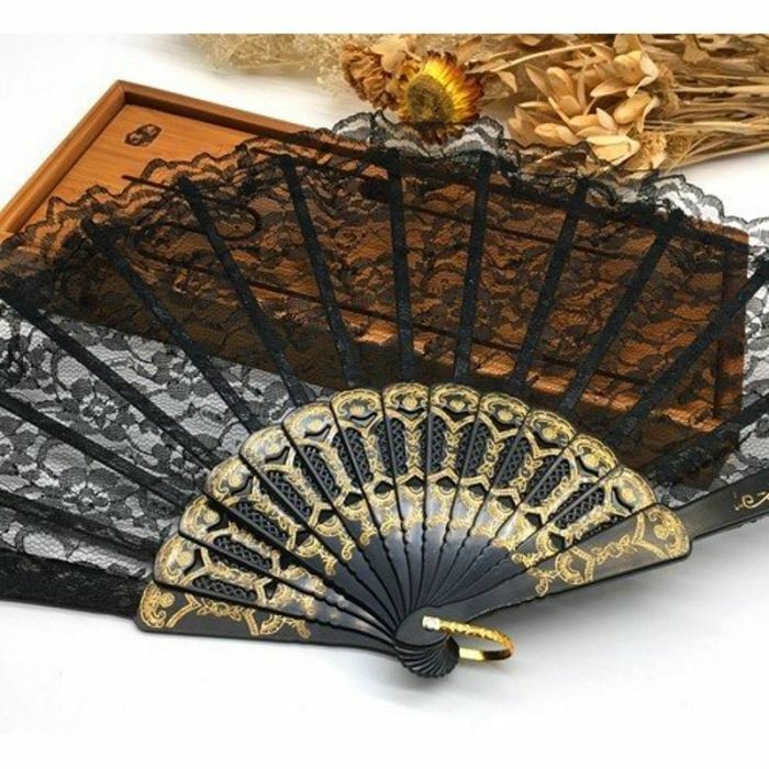 Quạt ren hoa đen, trắng cosplay cổ trang, chụp hình, tiệc tùng, phong cách tiểu thư | BigBuy360 - bigbuy360.vn