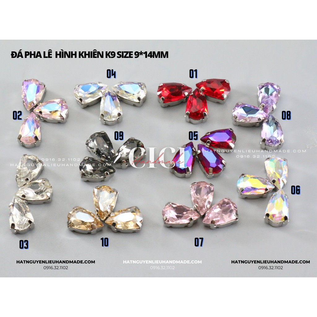 Set 2 hạt Đá pha lê hình khiên đá K9 size 9*14mm cao cấp đế dày Cici Handmade nguyên liệu tự làm đính kết trang trí