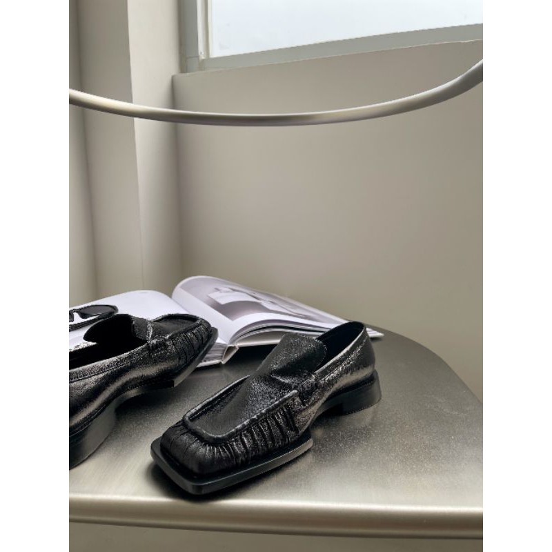 Giày lười loafer nữ da thật mũi vuông gót 3cm Jil sander