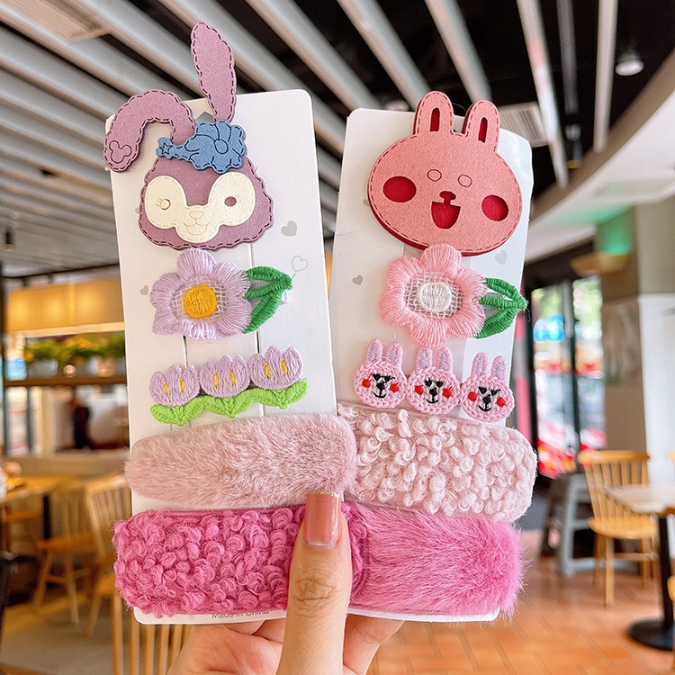 Kẹp tóc BB bằng len hình nơ hoa hoạt hình thu đông mới cho trẻ em