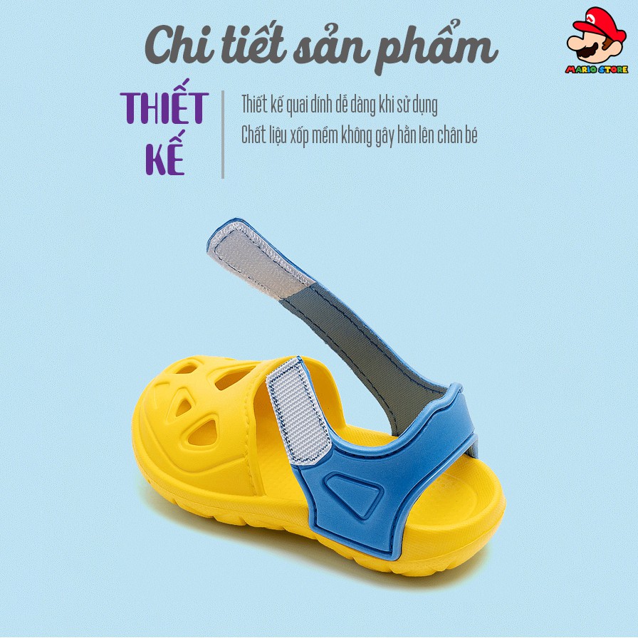 Dép Sandal cho bé MARIO thoáng khí quai dán đế xốp mềm mại