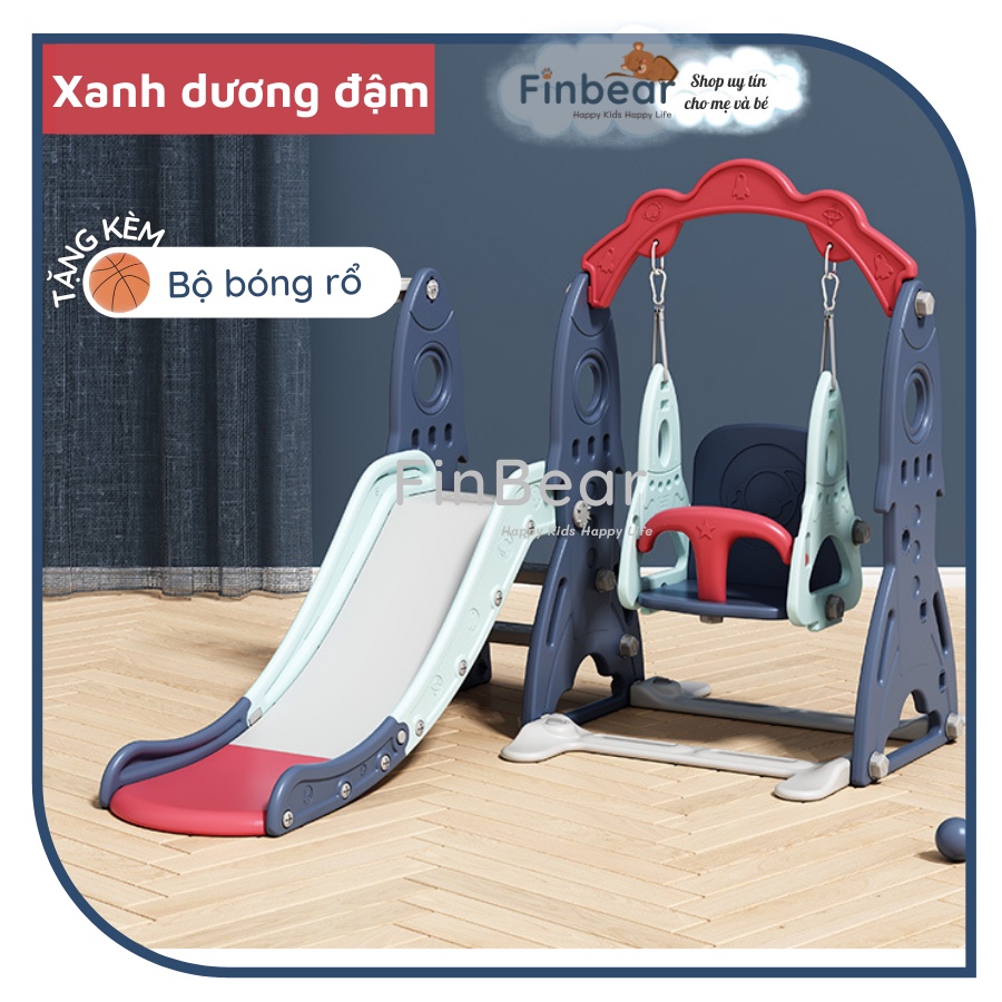 Cầu trượt Xích đu cho bé PAKEY hình Ten Lửa, Ô tô TẶNG KÈM Bộ bóng rổ sẵn 2 màu cho bé Dày dặn cao cấp FINBEAR