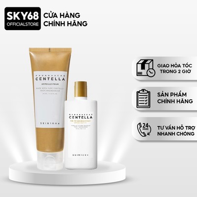 Combo 2 Sản Phẩm Giảm Mụn, Làm Dịu Da Chiết Xuất Rau Má Skin1004 Madagascar Centella (SRM 125ml + Kem chống nắng 50ml)